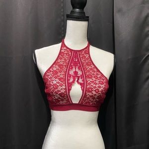 NWT Victoria's Secret Red Lacy Halter Top Bra Bralette Medium